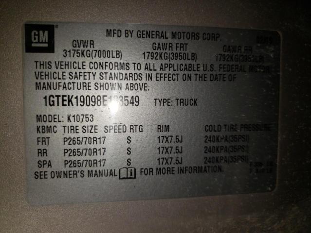 Photo 10 from auction – 2008 GMC SIERRA K15 with VIN 1GTEK19098E183549