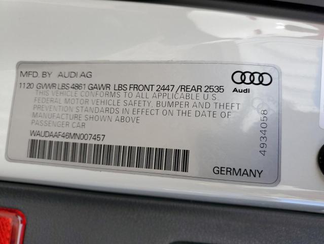 Photo 10 from auction – 2021 AUDI A4 PREMIUM with VIN WAUDAAF46MN007457