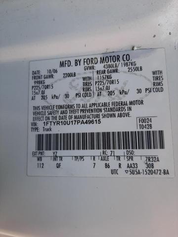 Photo 10 from auction – 2007 FORD RANGER with VIN 1FTYR10U17PA49615