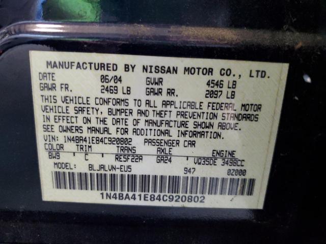 Photo 10 from auction – 2004 NISSAN MAXIMA SE with VIN 1N4BA41E84C920802