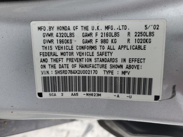 Photo 10 from auction – 2002 HONDA CR-V LX with VIN SHSRD784X2U002170