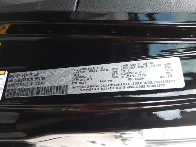 Photo 10 from auction – 2021 JEEP GLADIATOR with VIN 1C6JJTAM7ML591704