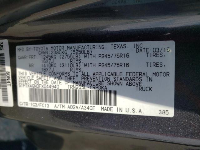 Photo 10 from auction – 2015 TOYOTA TACOMA PRE with VIN 5TFTX4GN0FX044940