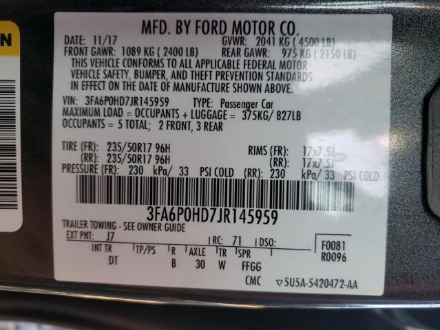Photo 10 from auction – 2018 FORD FUSION SE with VIN 3FA6P0HD7JR145959