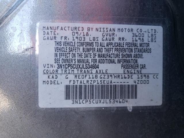 Photo 10 from auction – 2018 NISSAN KICKS S with VIN 3N1CP5CUXJL534604