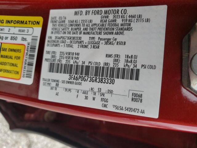Photo 10 from auction – 2016 FORD FUSION S with VIN 3FA6P0G73GR383330