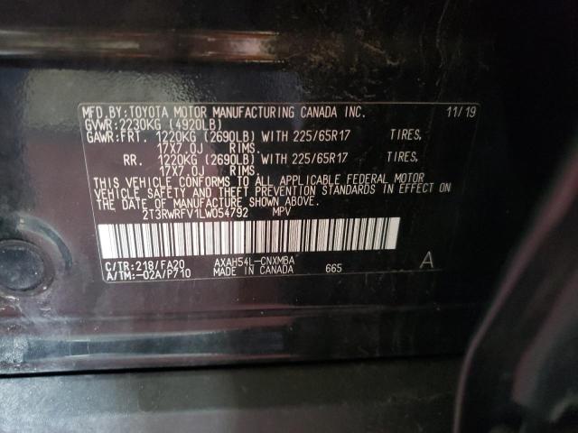 Photo 10 from auction – 2020 TOYOTA RAV4 XLE with VIN 2T3RWRFV1LW054792