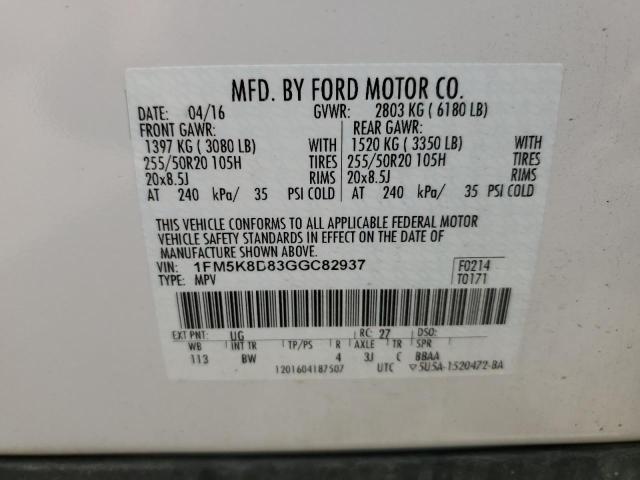 Photo 10 from auction – 2016 FORD EXPLORER X with VIN 1FM5K8D83GGC82937