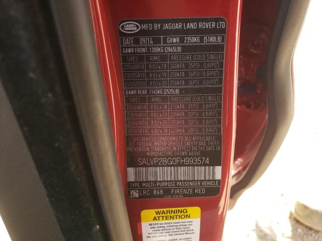 Photo 10 from auction – 2015 LAND ROVER RANGE ROVE with VIN SALVP2BG0FH993574