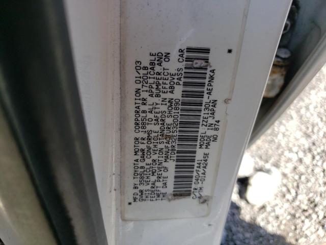 Photo 10 from auction – 2003 TOYOTA COROLLA CE with VIN JTDBR32E532001890