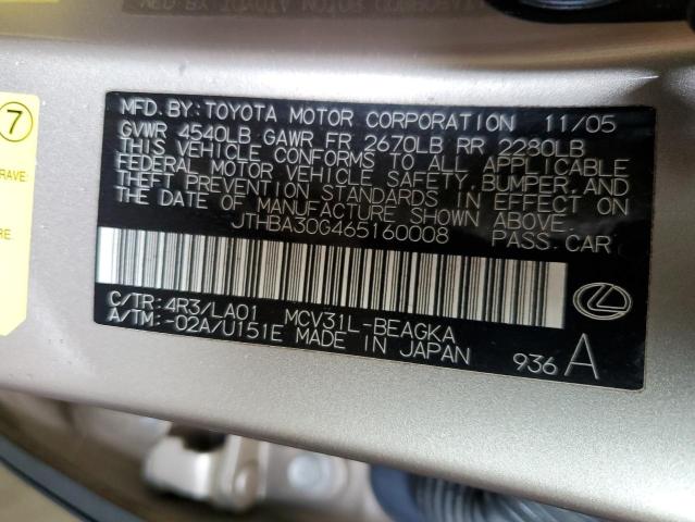 Photo 10 from auction – 2006 LEXUS ES 330 with VIN JTHBA30G465160008