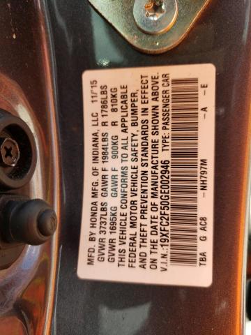 Photo 10 from auction – 2016 HONDA CIVIC LX with VIN 19XFC2F50GE002946
