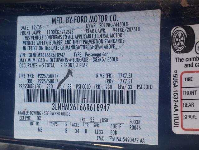 Photo 10 from auction – 2006 LINCOLN ZEPHYR with VIN 3LNHM26166R618947