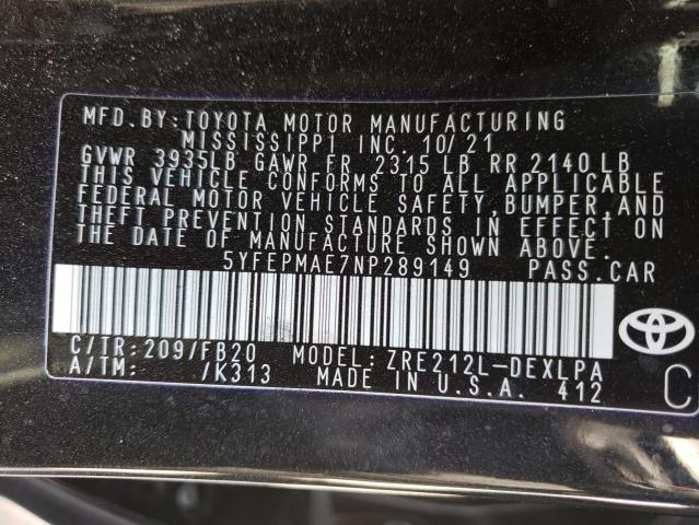 Photo 10 from auction – 2022 TOYOTA COROLLA LE with VIN 5YFEPMAE7NP289149