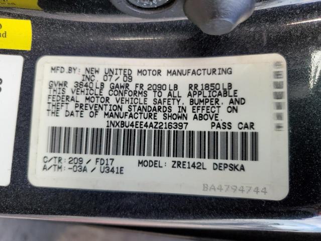Photo 10 from auction – 2010 TOYOTA COROLLA BA with VIN 1NXBU4EE4AZ216397