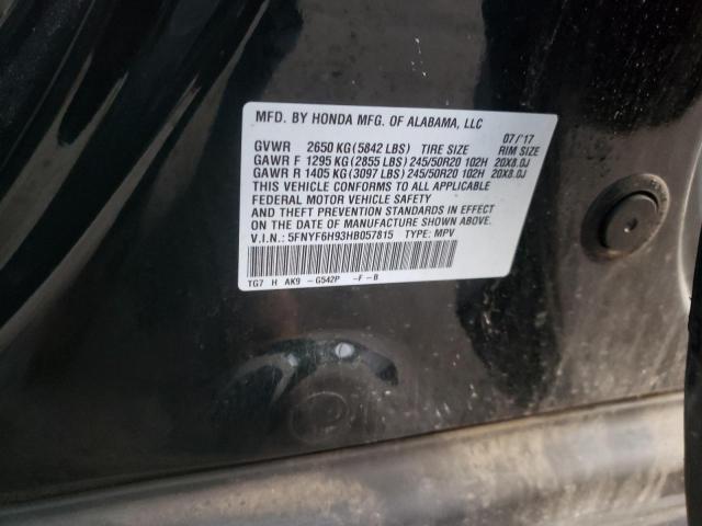 Photo 10 from auction – 2017 HONDA PILOT TOUR with VIN 5FNYF6H93HB057815