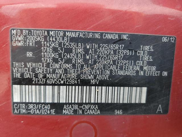 Photo 10 from auction – 2012 TOYOTA RAV4 with VIN 2T3ZF4DV5CW129841