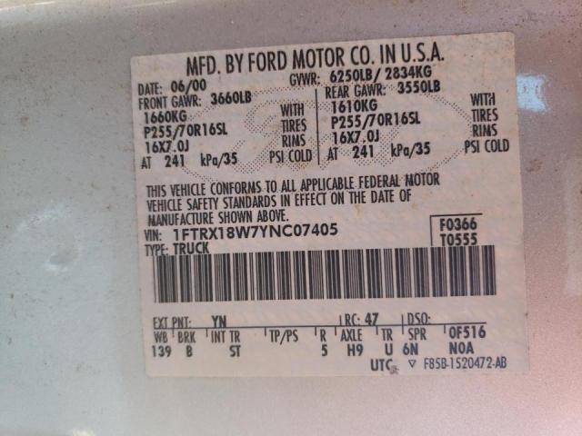 Photo 10 from auction – 2000 FORD F150 with VIN 1FTRX18W7YNC07405
