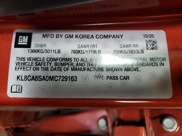 Photo 10 from auction – 2021 CHEVROLET SPARK LS with VIN KL8CA6SA0MC729163