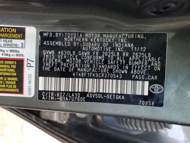 Photo 10 from auction – 2012 TOYOTA CAMRY BASE with VIN 4T4BF1FK9CR270543