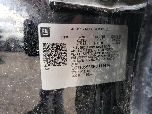 Photo 10 from auction – 2019 CHEVROLET IMPALA PRE with VIN 1G1105S33KU111476