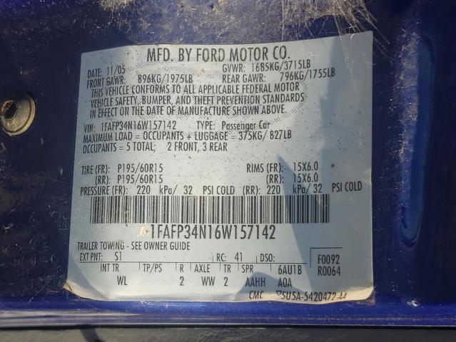 Photo 10 from auction – 2006 FORD FOCUS ZX4 with VIN 1FAFP34N16W157142