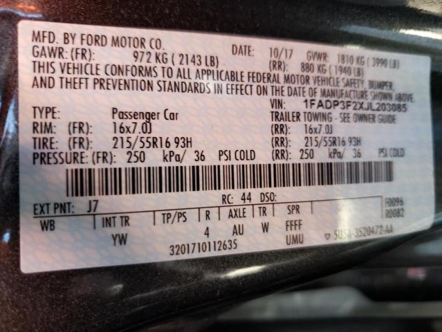 Photo 10 from auction – 2018 FORD FOCUS SE with VIN 1FADP3F2XJL203085