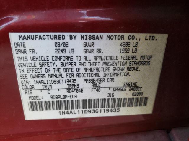 Photo 10 from auction – 2003 NISSAN ALTIMA BAS with VIN 1N4AL11D93C119435