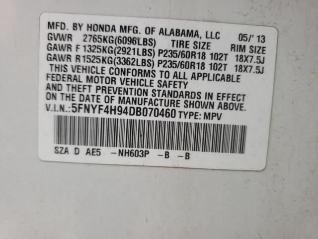 Photo 10 from auction – 2013 HONDA PILOT TOUR with VIN 5FNYF4H94DB070460