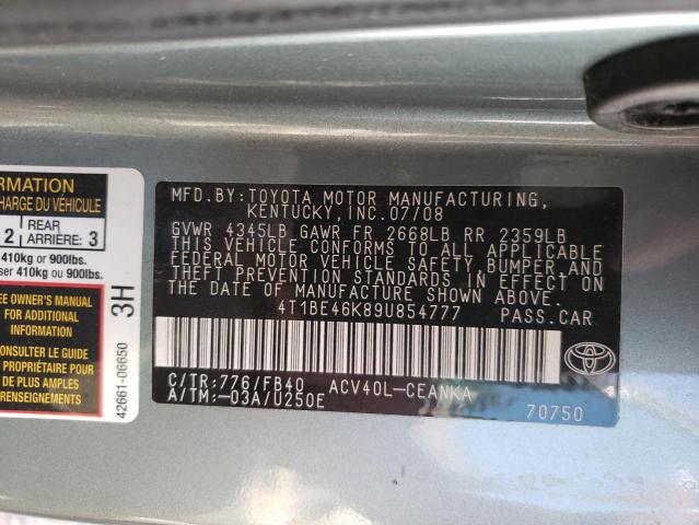 Photo 10 from auction – 2009 TOYOTA CAMRY BASE with VIN 4T1BE46K89U854777
