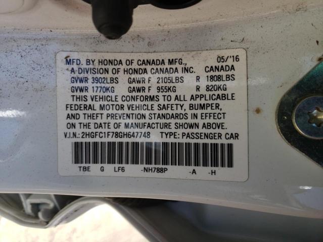 Photo 10 from auction – 2016 HONDA CIVIC EXL with VIN 2HGFC1F78GH647748