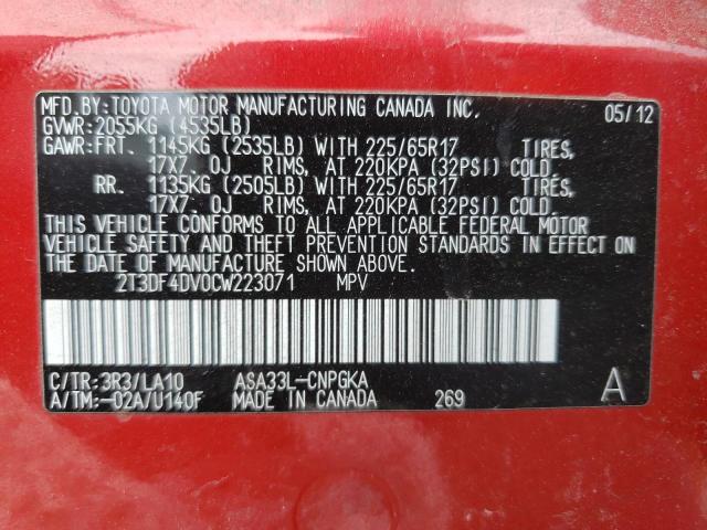 Photo 10 from auction – 2012 TOYOTA RAV4 LIMIT with VIN 2T3DF4DV0CW223071