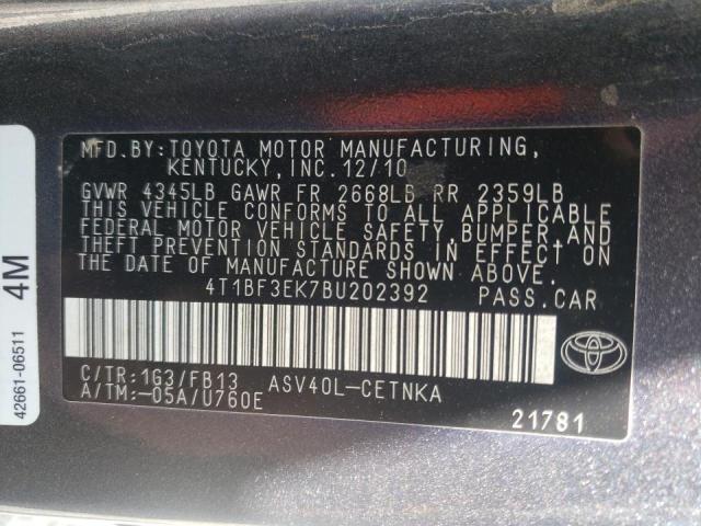 Photo 10 from auction – 2011 TOYOTA CAMRY BASE with VIN 4T1BF3EK7BU202392