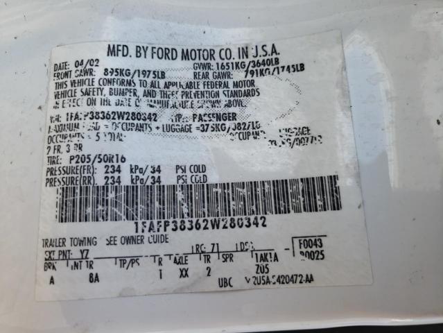 Foto 10 de la subasta – 2002 FORD FOCUS ZTS con VIN 1FAFP38362W280342