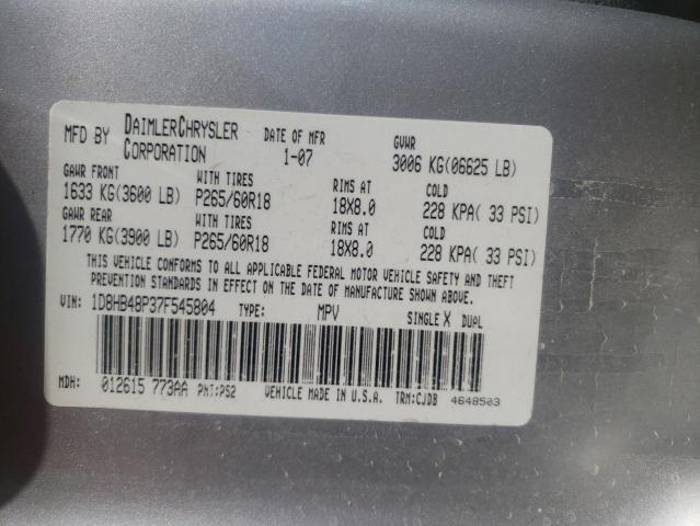 Photo 10 from auction – 2007 DODGE DURANGO SL with VIN 1D8HB48P37F545804