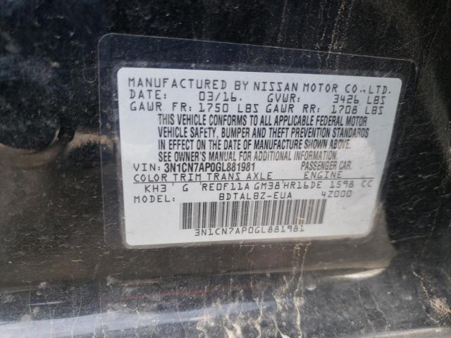 Photo 10 from auction – 2016 NISSAN VERSA S with VIN 3N1CN7AP0GL881981