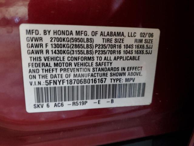 Photo 10 from auction – 2006 HONDA PILOT EX with VIN 5FNYF18706B016167