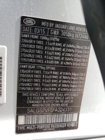 Photo 10 from auction – 2015 LAND ROVER RANGE ROVE with VIN SALGS2VF5FA224331