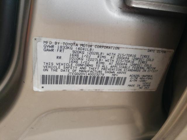 Photo 10 from auction – 2004 TOYOTA RAV4 with VIN JTEGD20V140023279
