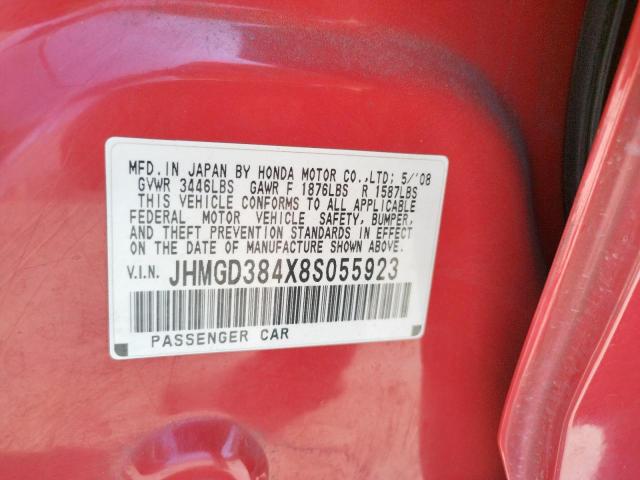 Photo 10 from auction – 2008 HONDA FIT with VIN JHMGD384X8S055923