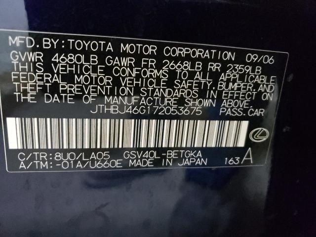 Photo 10 from auction – 2007 LEXUS ES 350 with VIN JTHBJ46G172053675