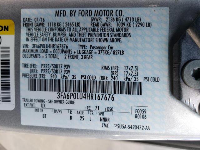 Photo 10 from auction – 2017 FORD FUSION SE with VIN 3FA6P0LU4HR167676