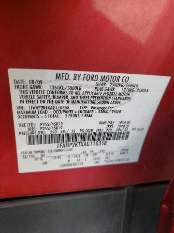 Photo 10 from auction – 2010 FORD TAURUS SHO with VIN 1FAHP2KTXAG110358