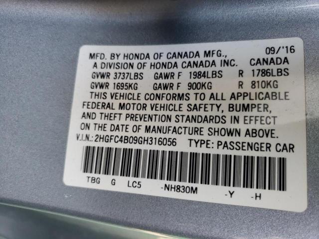 Photo 10 from auction – 2016 HONDA CIVIC LX with VIN 2HGFC4B09GH316056