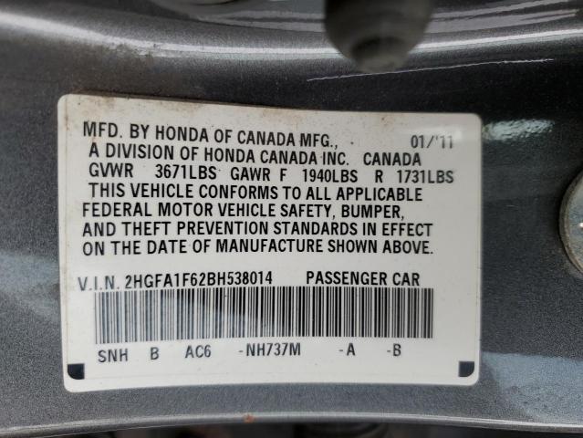 Photo 10 from auction – 2011 HONDA CIVIC LX-S with VIN 2HGFA1F62BH538014