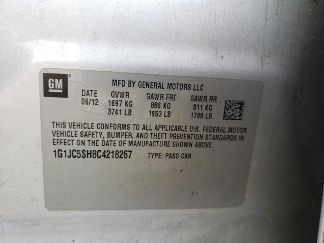 Photo 10 from auction – 2012 CHEVROLET SONIC LT with VIN 1G1JC5SH8C4218267