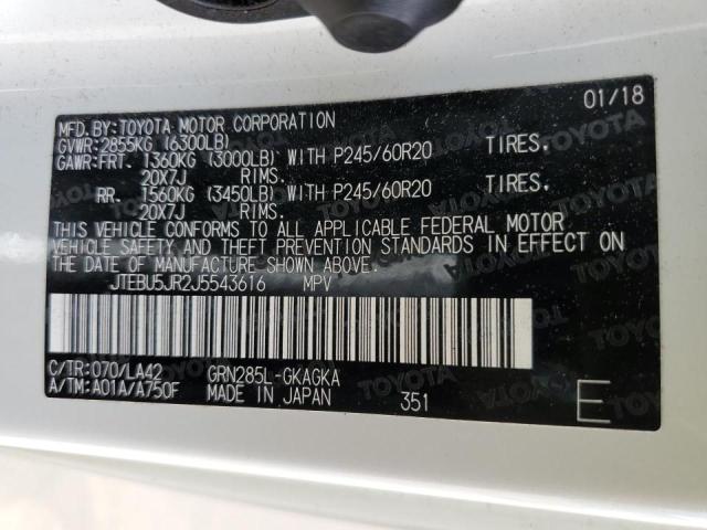 Photo 10 from auction – 2018 TOYOTA 4RUNNER SR with VIN JTEBU5JR2J5543616