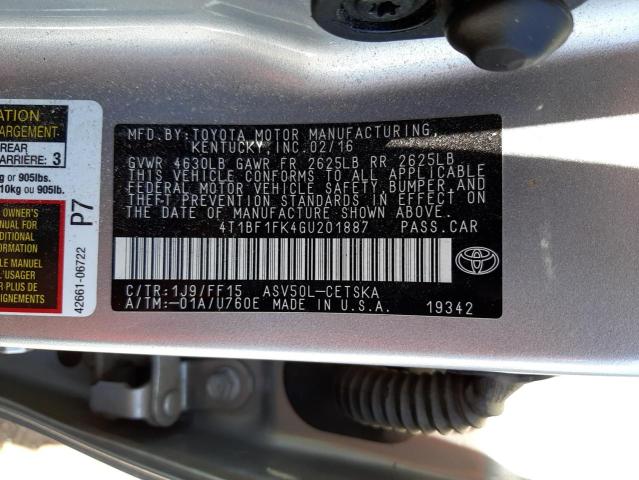Photo 10 from auction – 2016 TOYOTA CAMRY LE with VIN 4T1BF1FK4GU201887