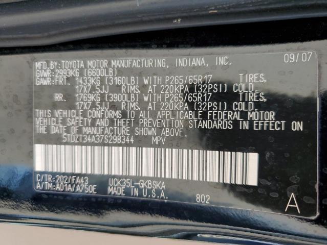 Photo 10 from auction – 2007 TOYOTA SEQUOIA SR with VIN 5TDZT34A37S298344