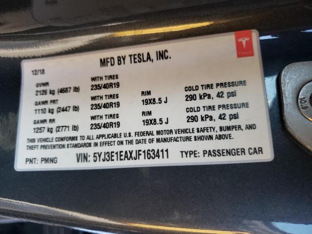 Photo 10 from auction – 2018 TESLA MODEL 3 with VIN 5YJ3E1EAXJF163411